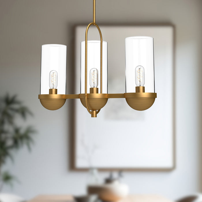 Cyrus Three Light Linear Pendant Aged Gold/Clear Glass-Mini Chandeliers-Alora-Lighting Design Store