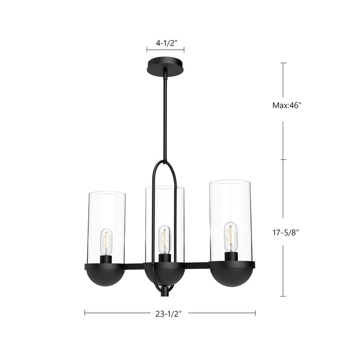 Cyrus Three Light Linear Pendant Clear Glass/Matte Black-Mid. Chandeliers-Alora-Lighting Design Store