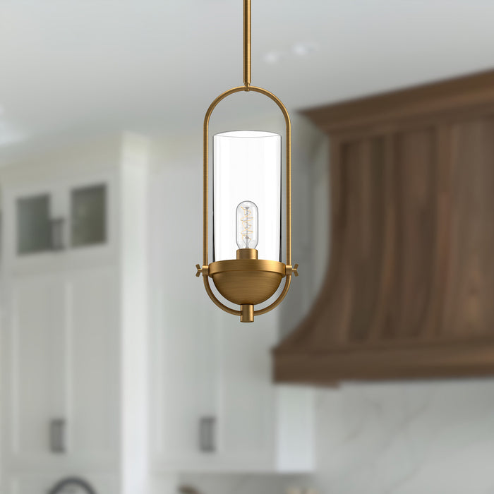 Cyrus One Light Pendant Aged Gold/Clear Glass-Mini Pendants-Alora-Lighting Design Store