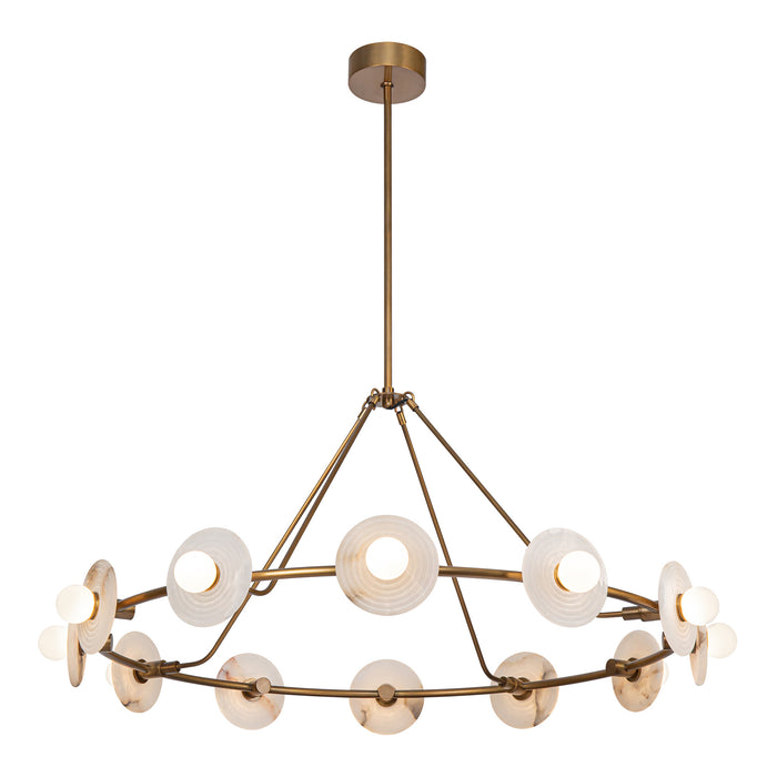 Dahlia LED Chandelier Vintage Brass/Alabaster-Large Chandeliers-Alora-Lighting Design Store
