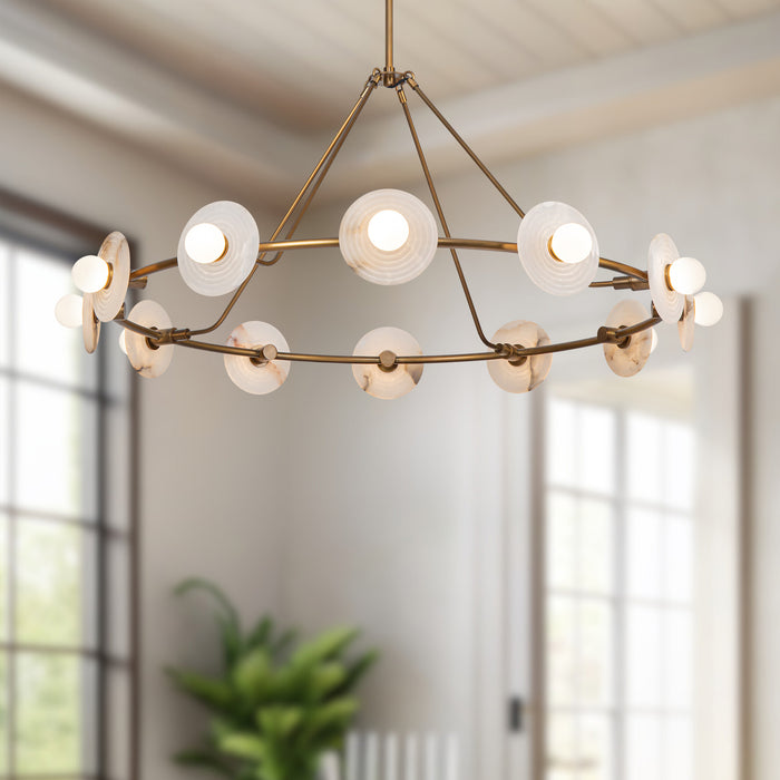Dahlia LED Chandelier Vintage Brass/Alabaster-Large Chandeliers-Alora-Lighting Design Store