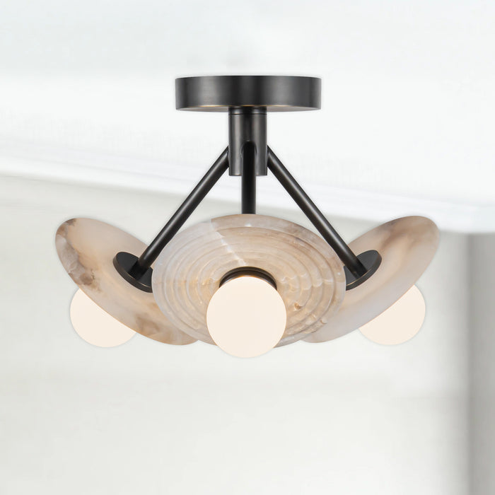 Dahlia LED Semi Flush Mount Urban Bronze/Alabaster-Semi-Flush Mts.-Alora-Lighting Design Store
