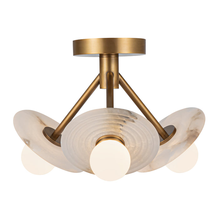 Dahlia LED Semi Flush Mount Vintage Brass/Alabaster-Semi-Flush Mts.-Alora-Lighting Design Store