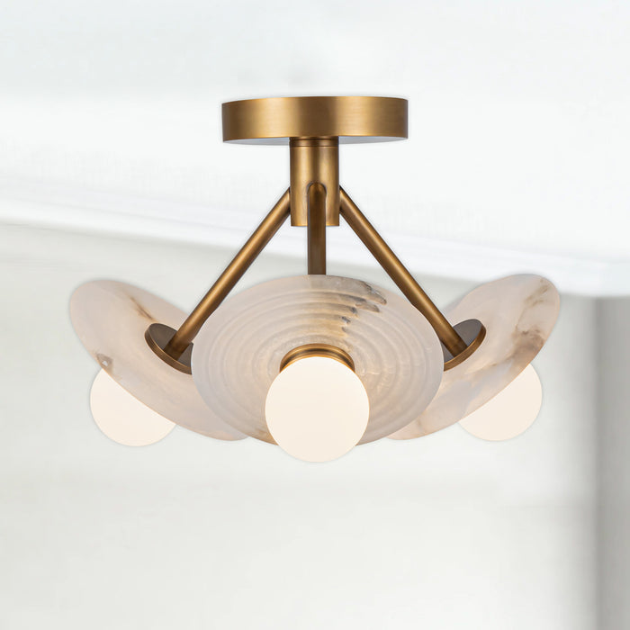 Dahlia LED Semi Flush Mount Vintage Brass/Alabaster-Semi-Flush Mts.-Alora-Lighting Design Store