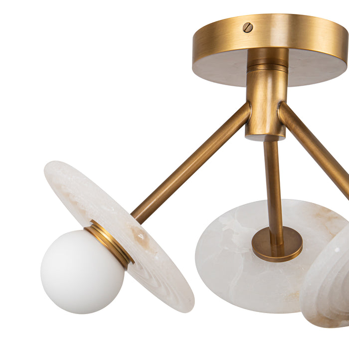 Dahlia LED Semi Flush Mount Vintage Brass/Alabaster-Semi-Flush Mts.-Alora-Lighting Design Store