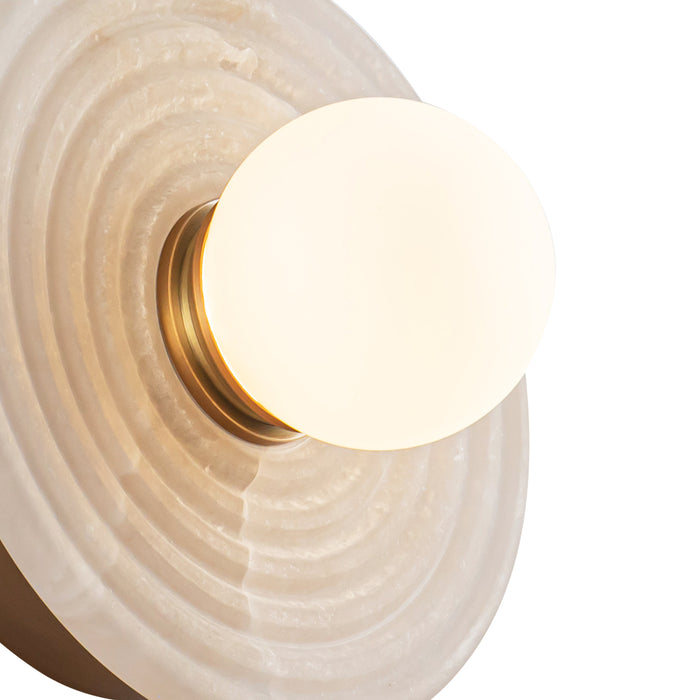 Dahlia LED Vanity Vintage Brass/Alabaster-Sconces-Alora-Lighting Design Store