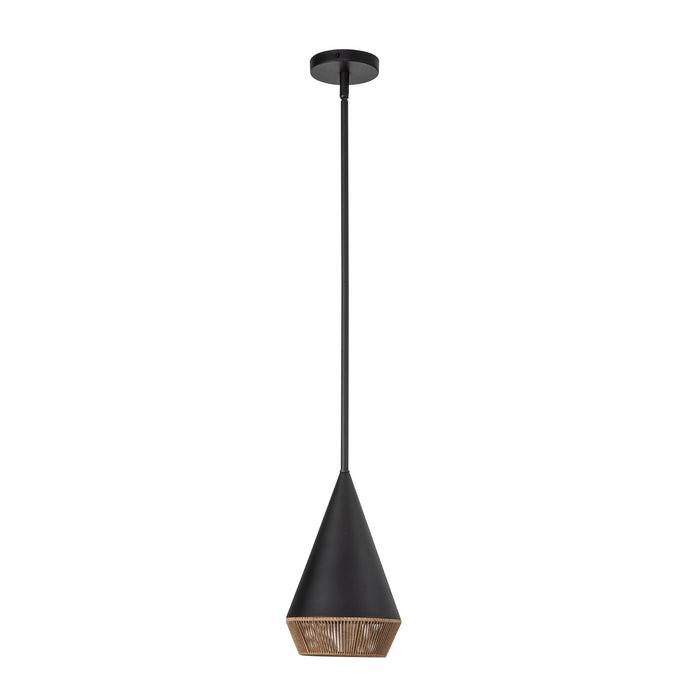 Daphne One Light Pendant Matte Black/Brown Cotton Rope-Mini Pendants-Alora-Lighting Design Store
