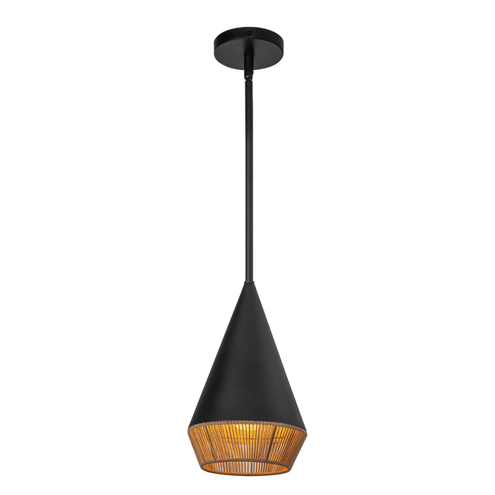 Daphne One Light Pendant Matte Black/Brown Cotton Rope-Mini Pendants-Alora-Lighting Design Store