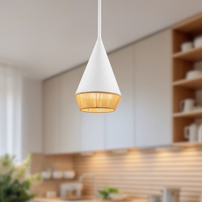 Daphne One Light Pendant White/Brown Cotton Rope-Mini Pendants-Alora-Lighting Design Store