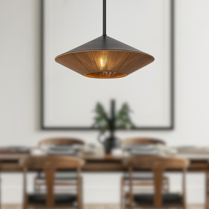 Daphne One Light Pendant Matte Black/Brown Cotton Rope-Pendants-Alora-Lighting Design Store