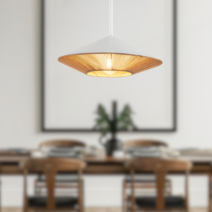 Daphne One Light Pendant White/Brown Cotton Rope-Pendants-Alora-Lighting Design Store