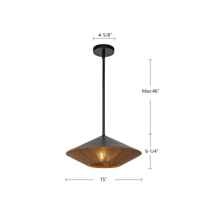 Daphne One Light Pendant Matte Black/Brown Cotton Rope-Pendants-Alora-Lighting Design Store