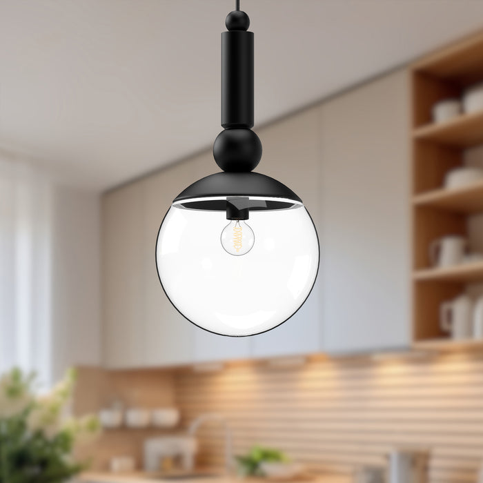 Delilah One Light Pendant Clear Glass/Matte Black-Mini Pendants-Alora-Lighting Design Store