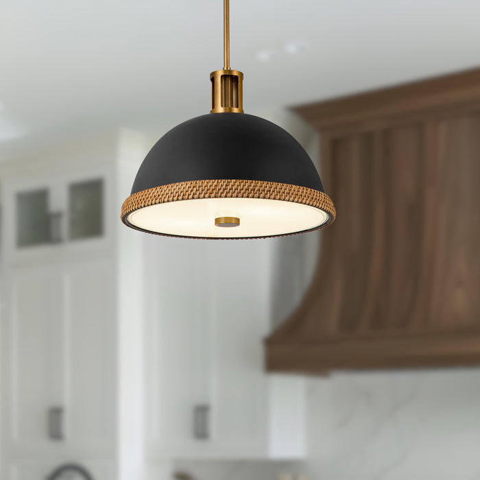 Doral Two Light Pendant Matte Black/Vintage Brass-Pendants-Alora-Lighting Design Store