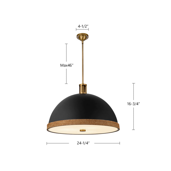 Doral Three Light Pendant Matte Black/Vintage Brass-Pendants-Alora-Lighting Design Store