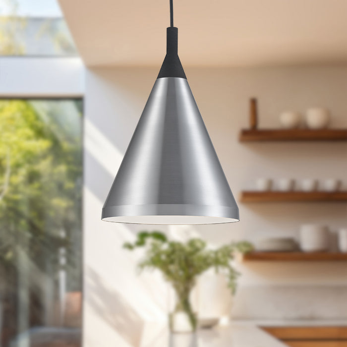 Dorothy One Light Pendant Brushed Nickel With Black Detail-Mini Pendants-Kuzco Lighting-Lighting Design Store