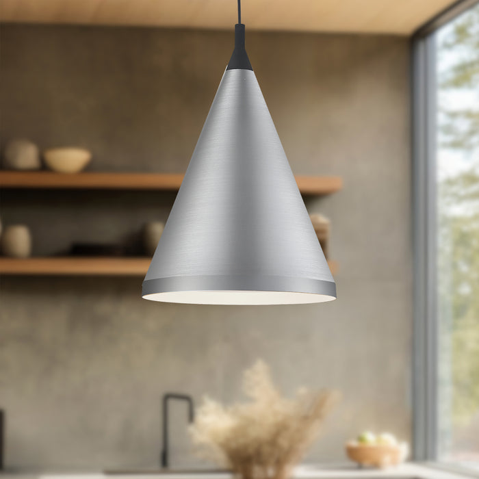 Dorothy One Light Pendant Brushed Nickel With Black Detail-Pendants-Kuzco Lighting-Lighting Design Store