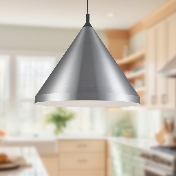 Dorothy One Light Pendant Brushed Nickel With Black Detail-Pendants-Kuzco Lighting-Lighting Design Store