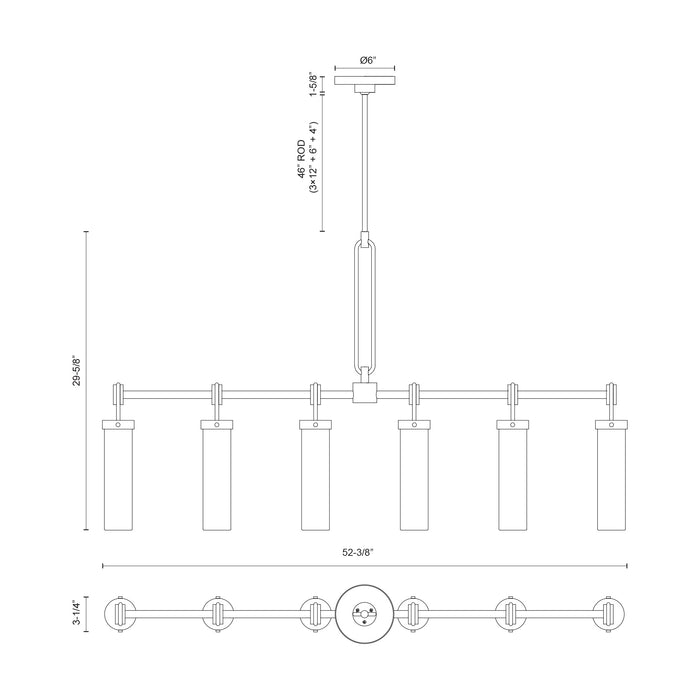 Wynwood Six Light Linear Pendant Vintage Brass/Glossy Opal-Linear/Island-Alora-Lighting Design Store