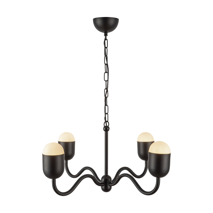 Effie Four Light Chandelier Matte Black/Opal Glass-Mid. Chandeliers-Alora-Lighting Design Store