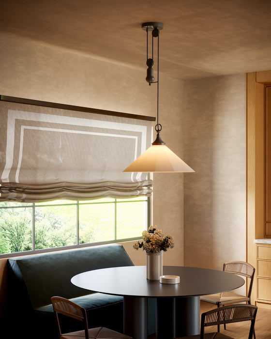 Ellen One Light Pendant Matte Black/White Linen-Pendants-Alora-Lighting Design Store