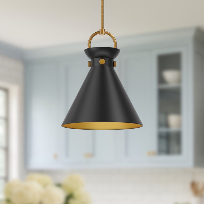 Emerson One Light Pendant Aged Gold/Matte Black-Pendants-Alora-Lighting Design Store