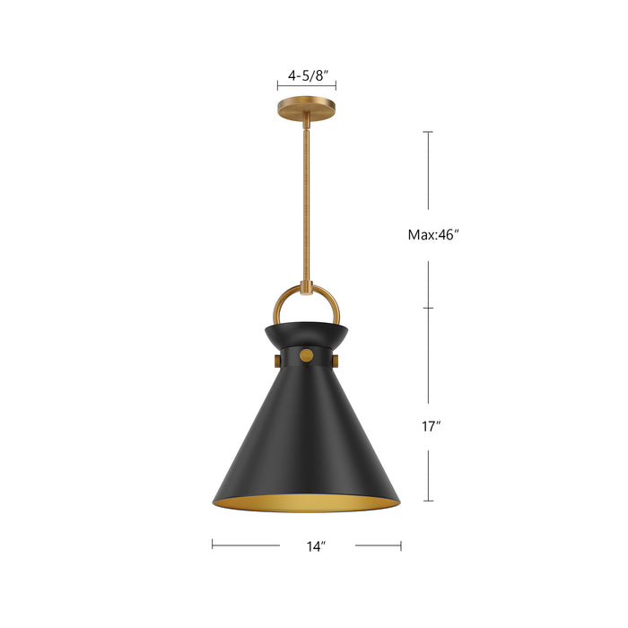 Emerson One Light Pendant Matte Black/Aged Gold-Pendants-Alora-Lighting Design Store