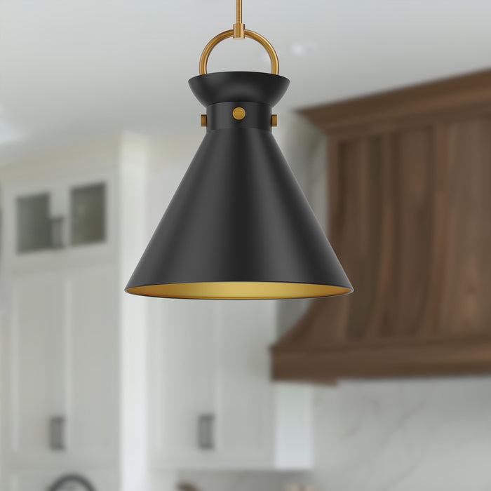 Emerson One Light Pendant Aged Gold/Matte Black-Pendants-Alora-Lighting Design Store