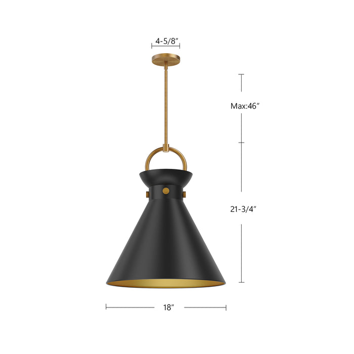 Emerson One Light Pendant Aged Gold/Matte Black-Pendants-Alora-Lighting Design Store