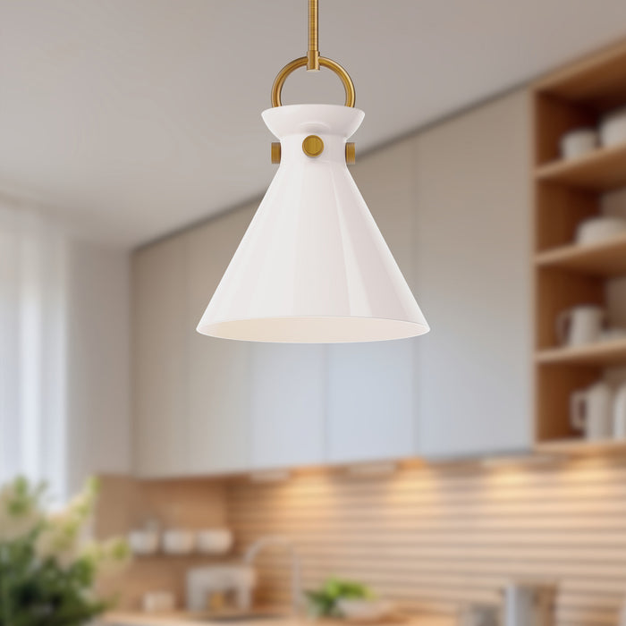 Emerson One Light Pendant Aged Gold/Glossy Opal Glass-Mini Pendants-Alora-Lighting Design Store