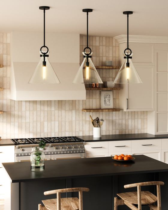 Emerson One Light Pendant Matte Black/Clear Glass-Pendants-Alora-Lighting Design Store