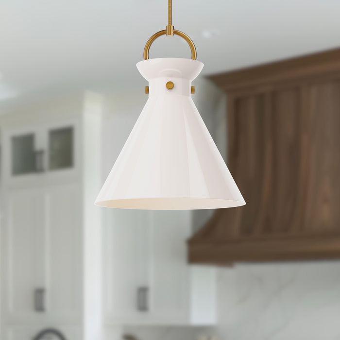 Emerson One Light Pendant Aged Gold/Glossy Opal Glass-Pendants-Alora-Lighting Design Store