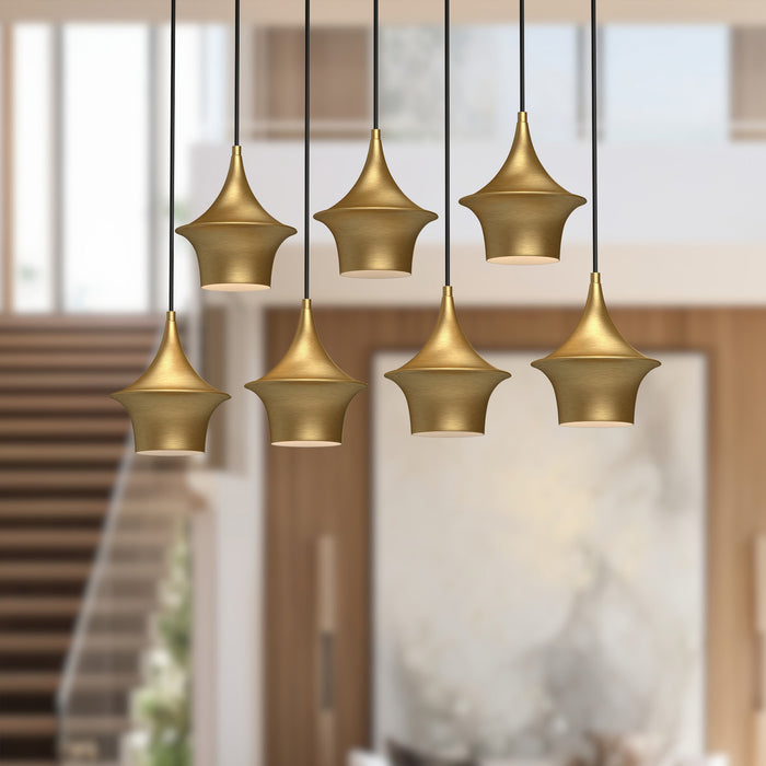 Emiko Seven Light Linear Pendant Brushed Gold-Linear/Island-Alora-Lighting Design Store
