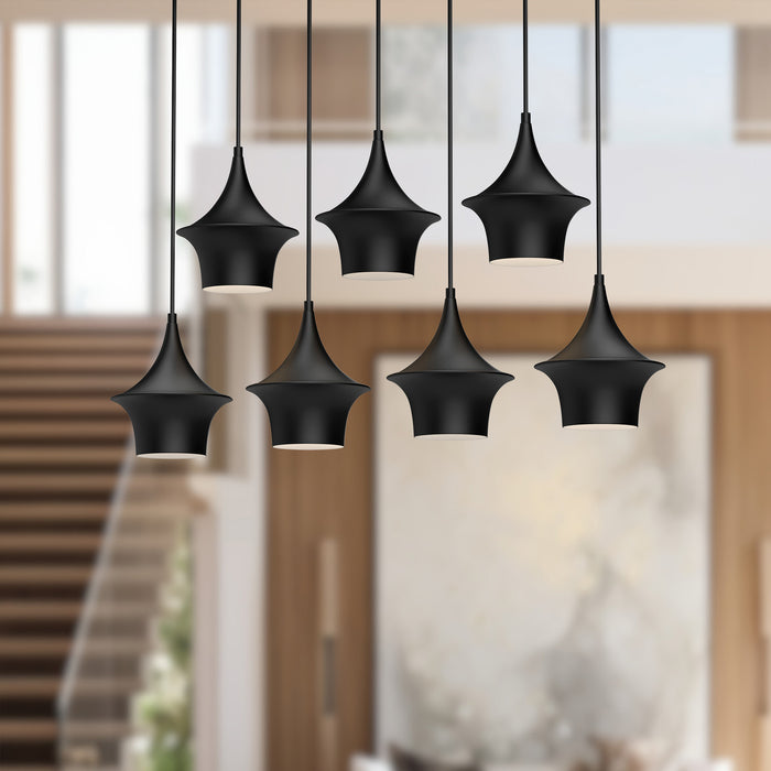 Emiko Seven Light Linear Pendant Matte Black-Linear/Island-Alora-Lighting Design Store