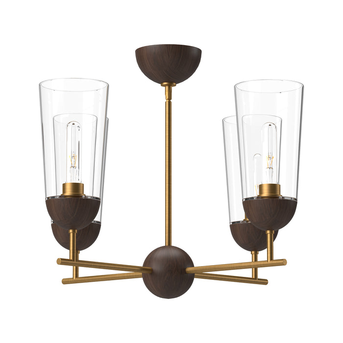 Emil Four Light Chandelier Aged Gold/Walnut-Mid. Chandeliers-Alora-Lighting Design Store