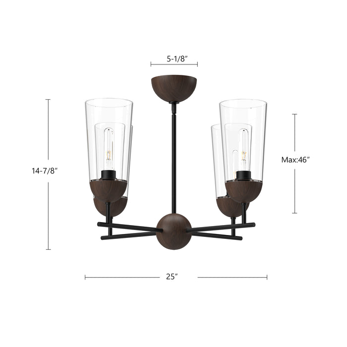 Emil Four Light Chandelier Matte Black/Walnut-Mid. Chandeliers-Alora-Lighting Design Store