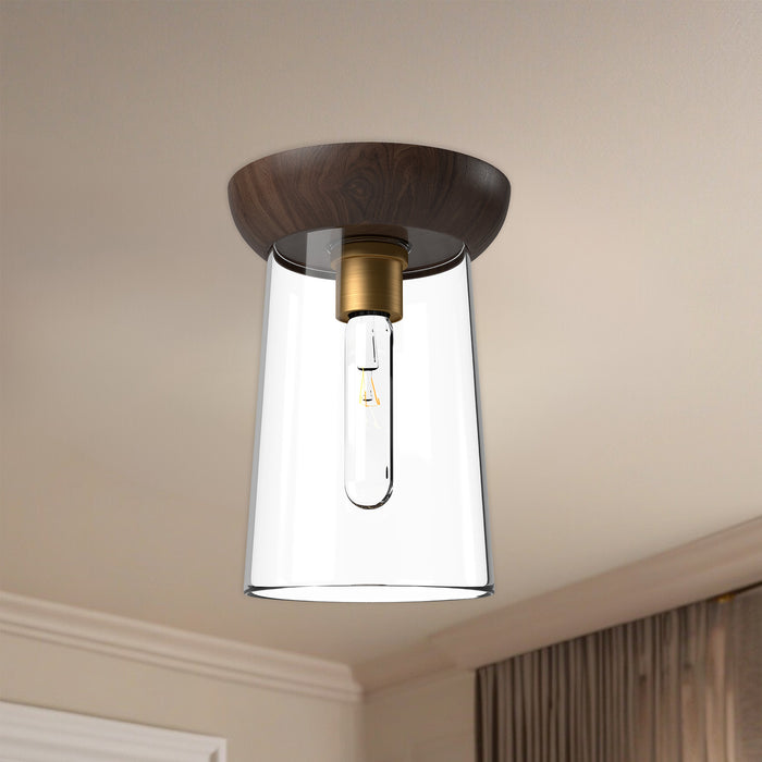 Emil One Light Flush Mount Aged Gold/Walnut-Flush Mounts-Alora-Lighting Design Store