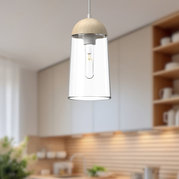 Emil One Light Pendant White/White Oak-Mini Pendants-Alora-Lighting Design Store