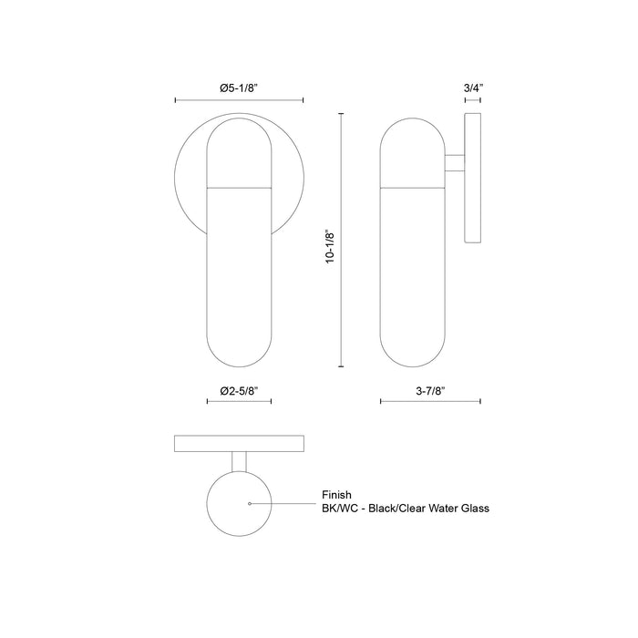 Lima One Light Exterior Wall Mount Black/Clear Water Glass-Exterior-Kuzco Lighting-Lighting Design Store