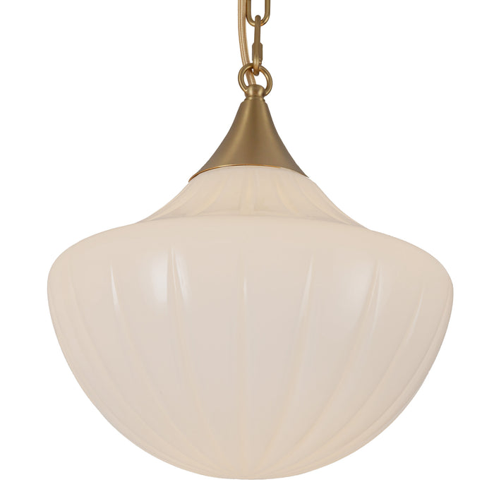 Farrah Three Light Pendant Brushed Gold/Glossy Ribbed Opal Glass-Pendants-Alora-Lighting Design Store