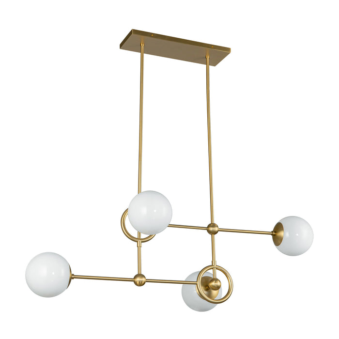 Fiore Four Light Chandelier Brushed Gold/Glossy Opal Glass-Linear/Island-Alora-Lighting Design Store