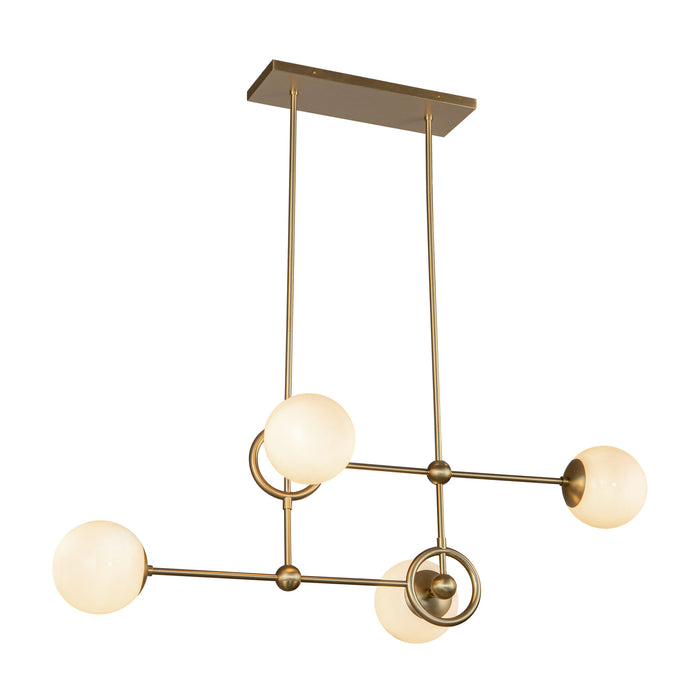 Fiore Four Light Chandelier Brushed Gold/Glossy Opal Glass-Linear/Island-Alora-Lighting Design Store