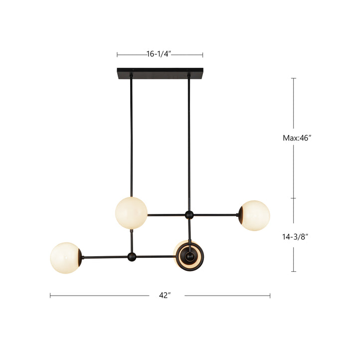 Fiore Four Light Chandelier Matte Black/Glossy Opal Glass-Linear/Island-Alora-Lighting Design Store