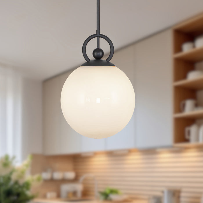 Fiore One Light Pendant Matte Black/Glossy Opal Glass-Mini Pendants-Alora-Lighting Design Store