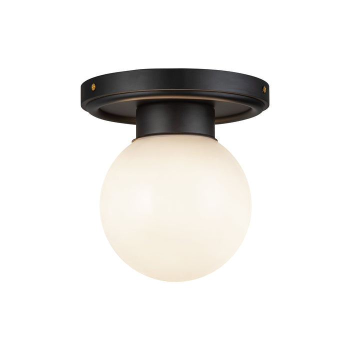 Fiore One Light Semi-Flush Mount Matte Black/Glossy Opal Glass-Flush Mounts-Alora-Lighting Design Store