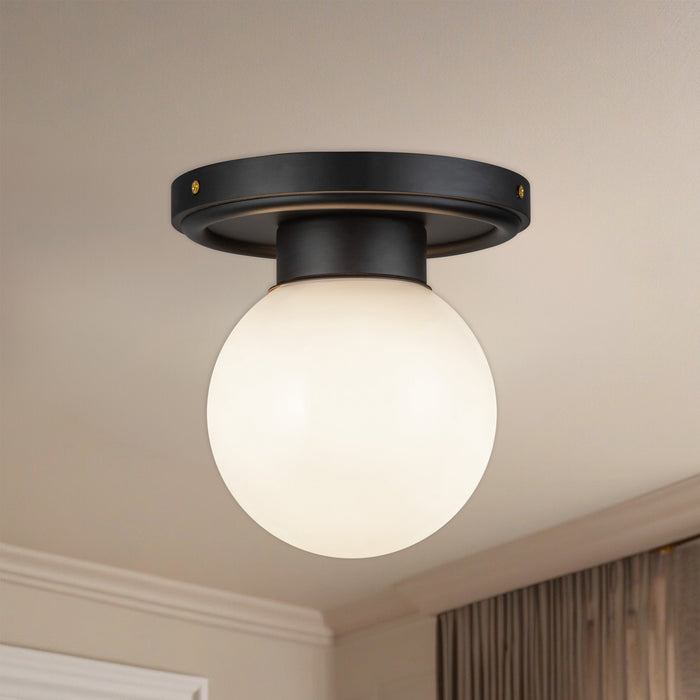 Fiore One Light Semi-Flush Mount Matte Black/Glossy Opal Glass-Flush Mounts-Alora-Lighting Design Store