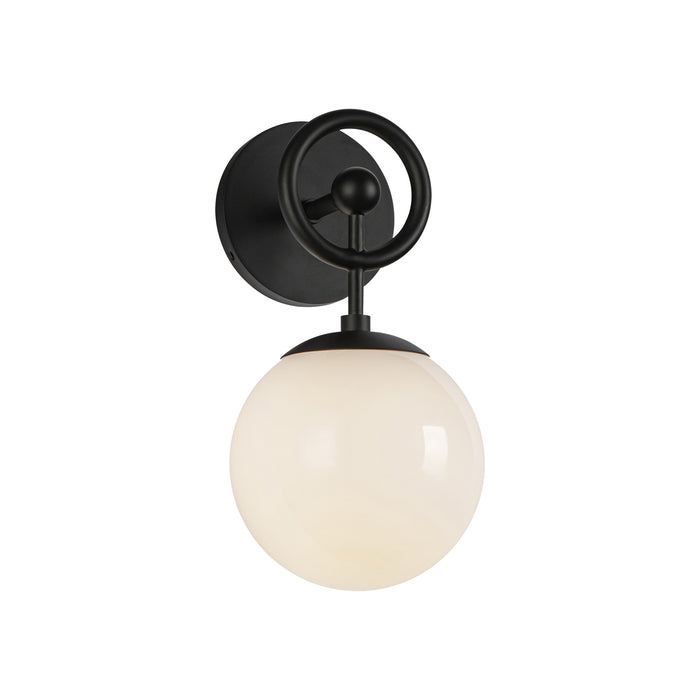 Fiore One Light Wall Vanity Matte Black/Glossy Opal Glass-Sconces-Alora-Lighting Design Store