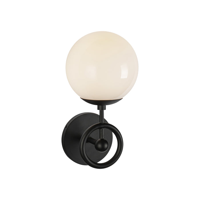 Fiore One Light Wall Vanity Matte Black/Glossy Opal Glass-Sconces-Alora-Lighting Design Store
