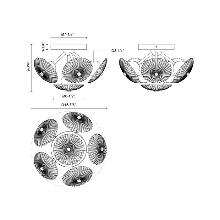 Hera LED Flush Mount Matte Black/Clear Ribbed Glass-Semi-Flush Mts.-Alora-Lighting Design Store