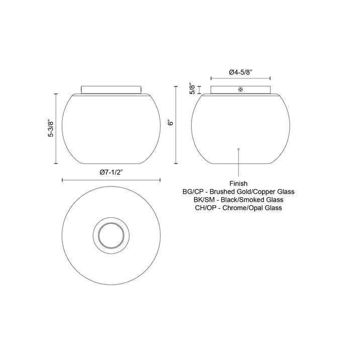 Samar One Light Flush Mount Chrome/Opal Glass-Flush Mounts-Kuzco Lighting-Lighting Design Store